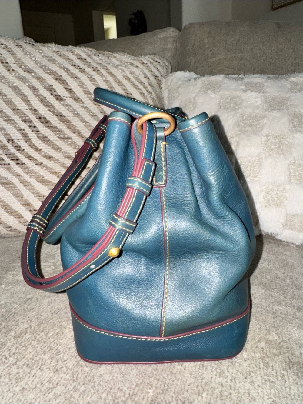 Dooney & Bourke Florentine Leather Perry Satchel in denim - Picture 4 of 13